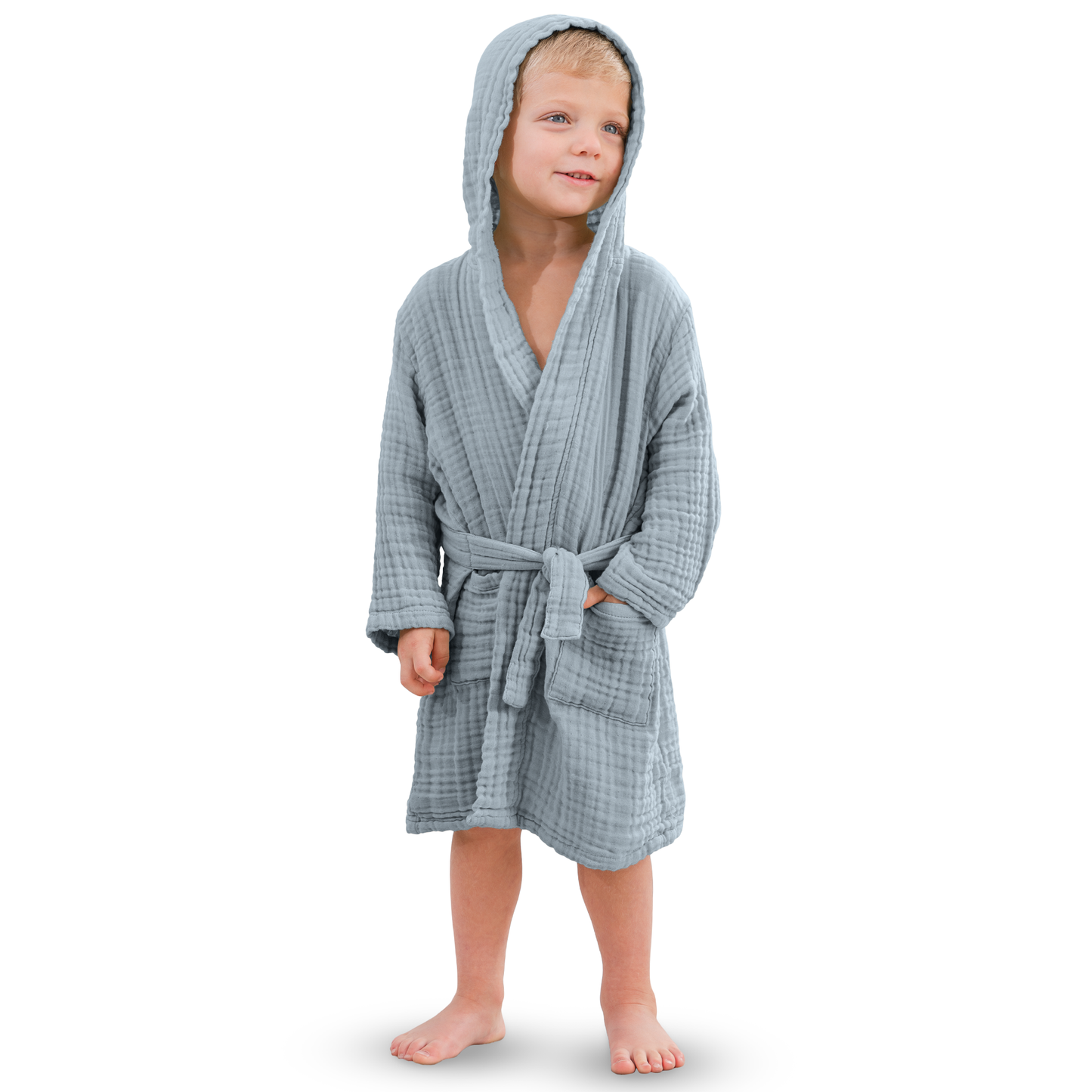 Muslin Bath Robe for Kids, Pacific Blue