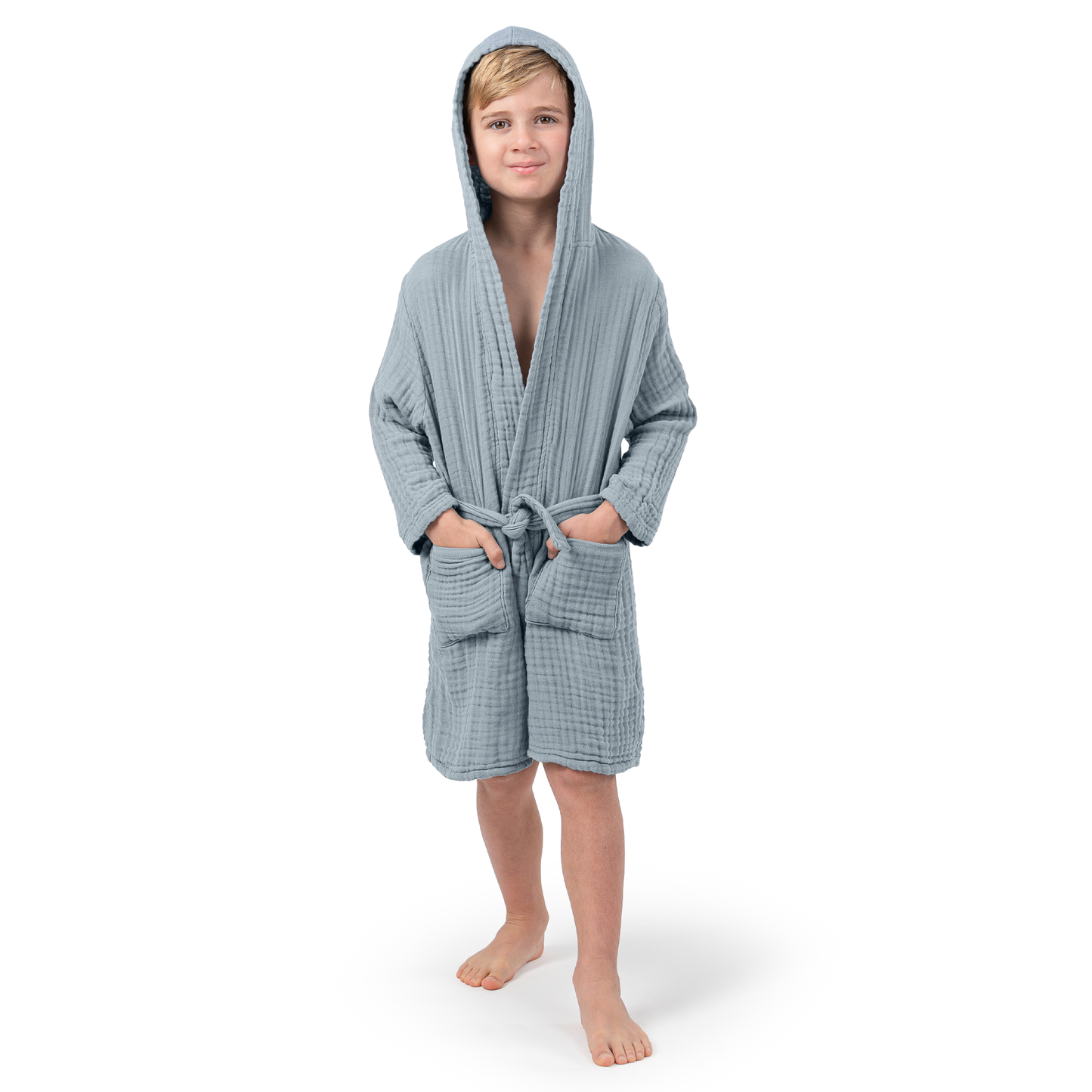 Muslin Bath Robe for Kids, Pacific Blue
