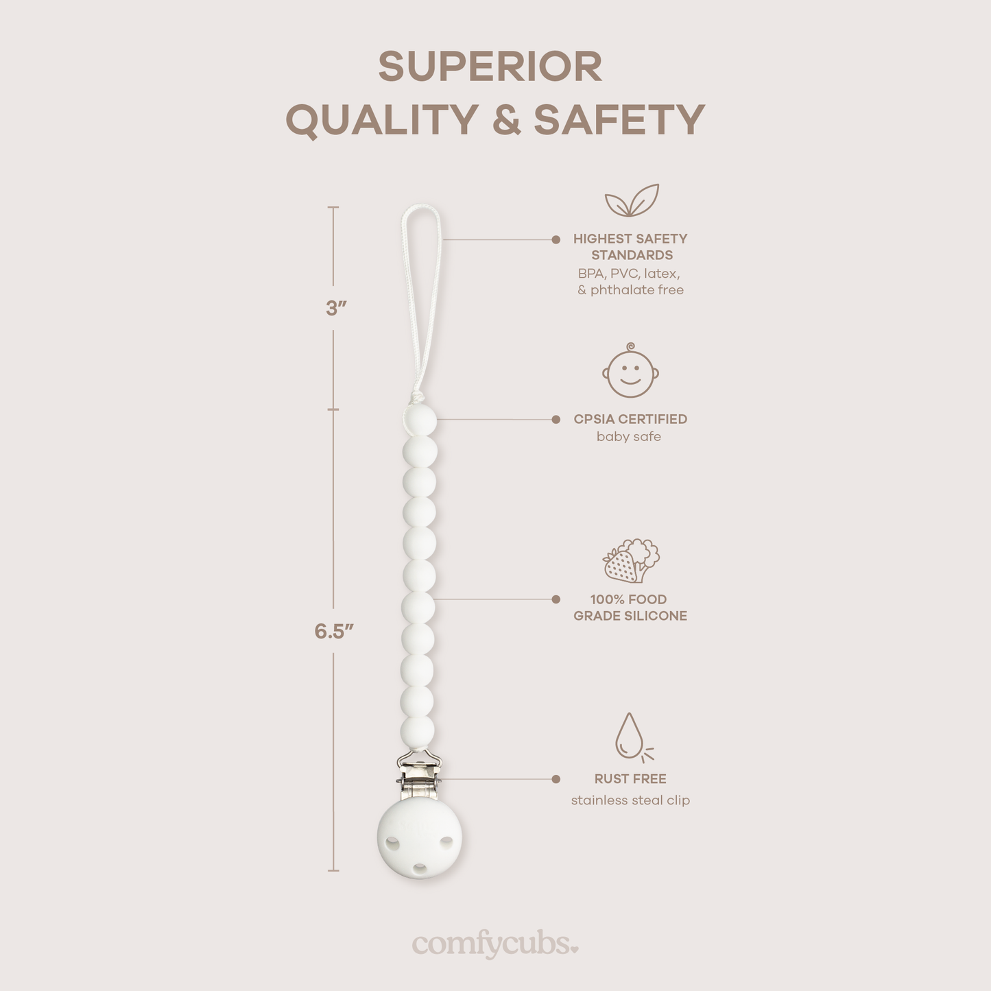 Pacifier Clips, 2 Pack - White