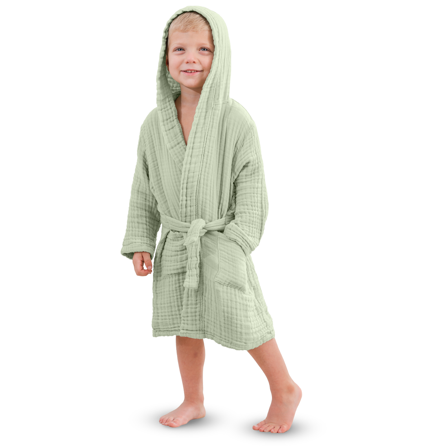 Muslin Bath Robe for Kids, Sage