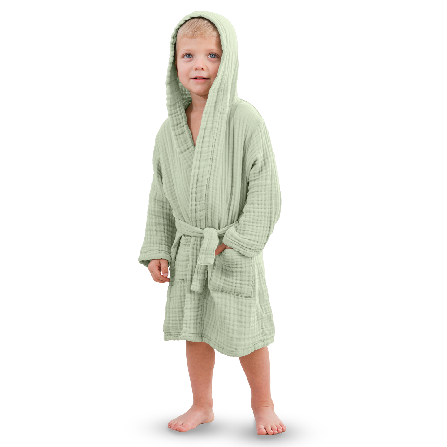 Muslin Bath Robe for Kids, Sage