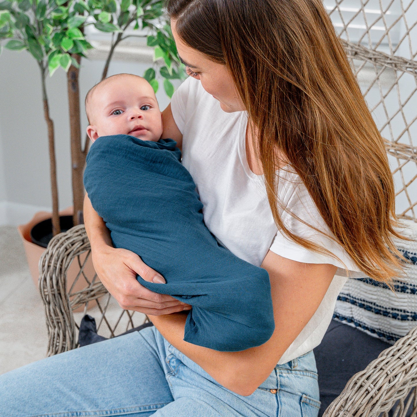 Muslin Swaddle Blanket, 2 Pack - Wine & Neptune