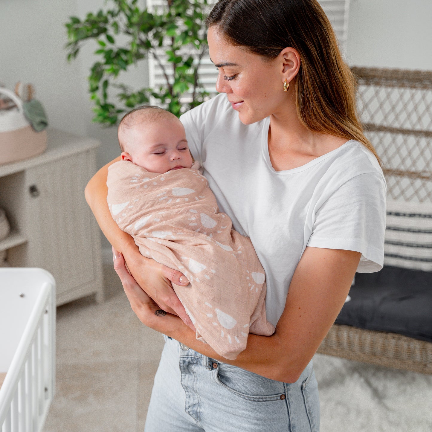 Muslin Swaddle Blanket, 1 Pack - Blush Sun