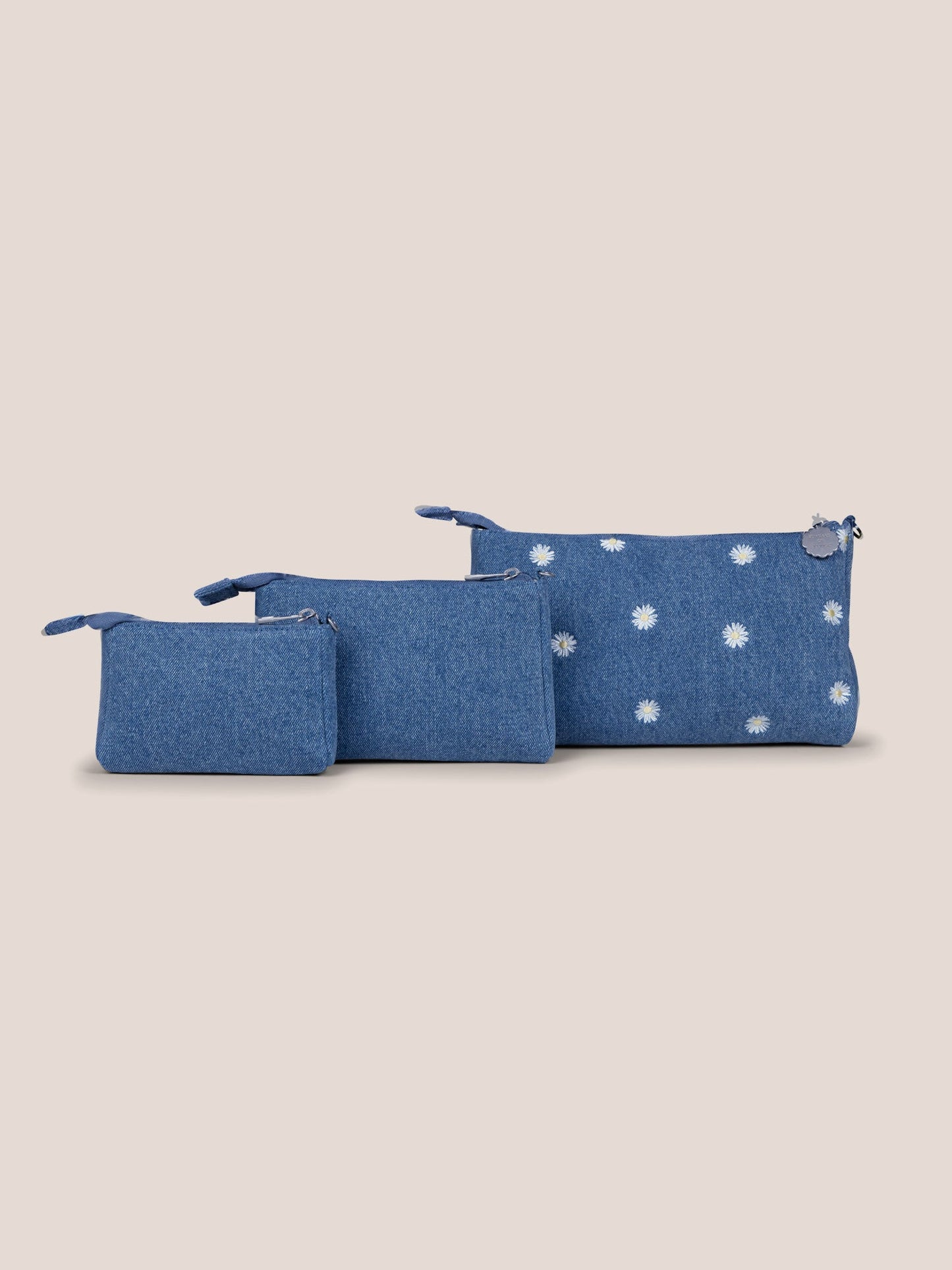 3-piece Pouch Clutch Purse Set - Denim & Daisies