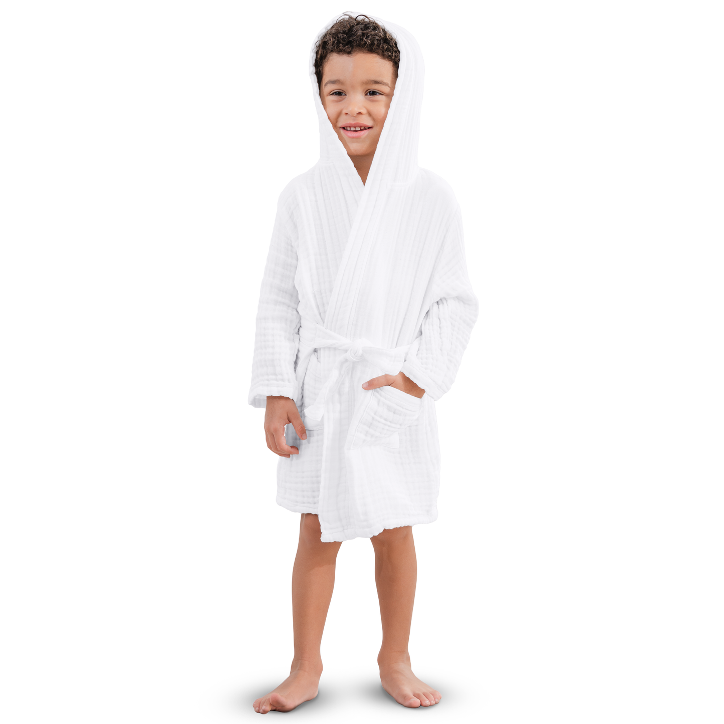 Muslin Bath Robe for Kids, White