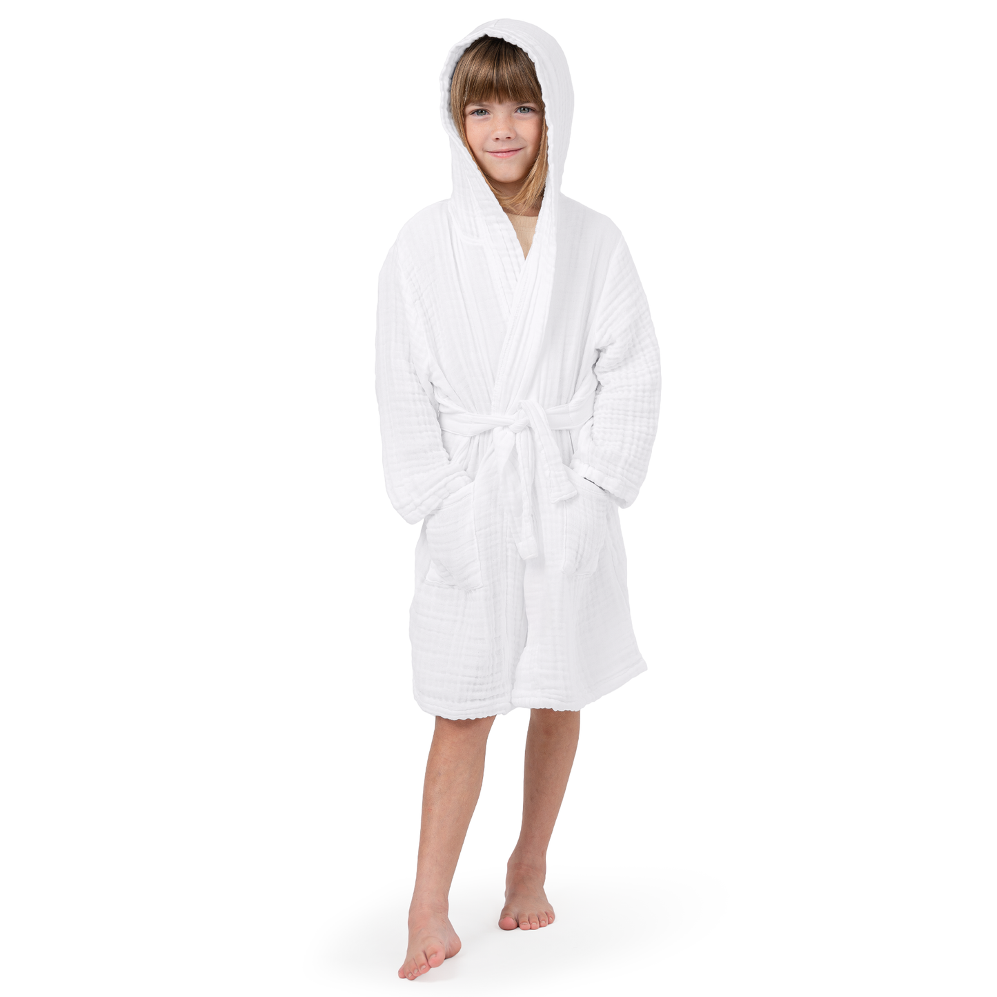 Muslin Bath Robe for Kids, White
