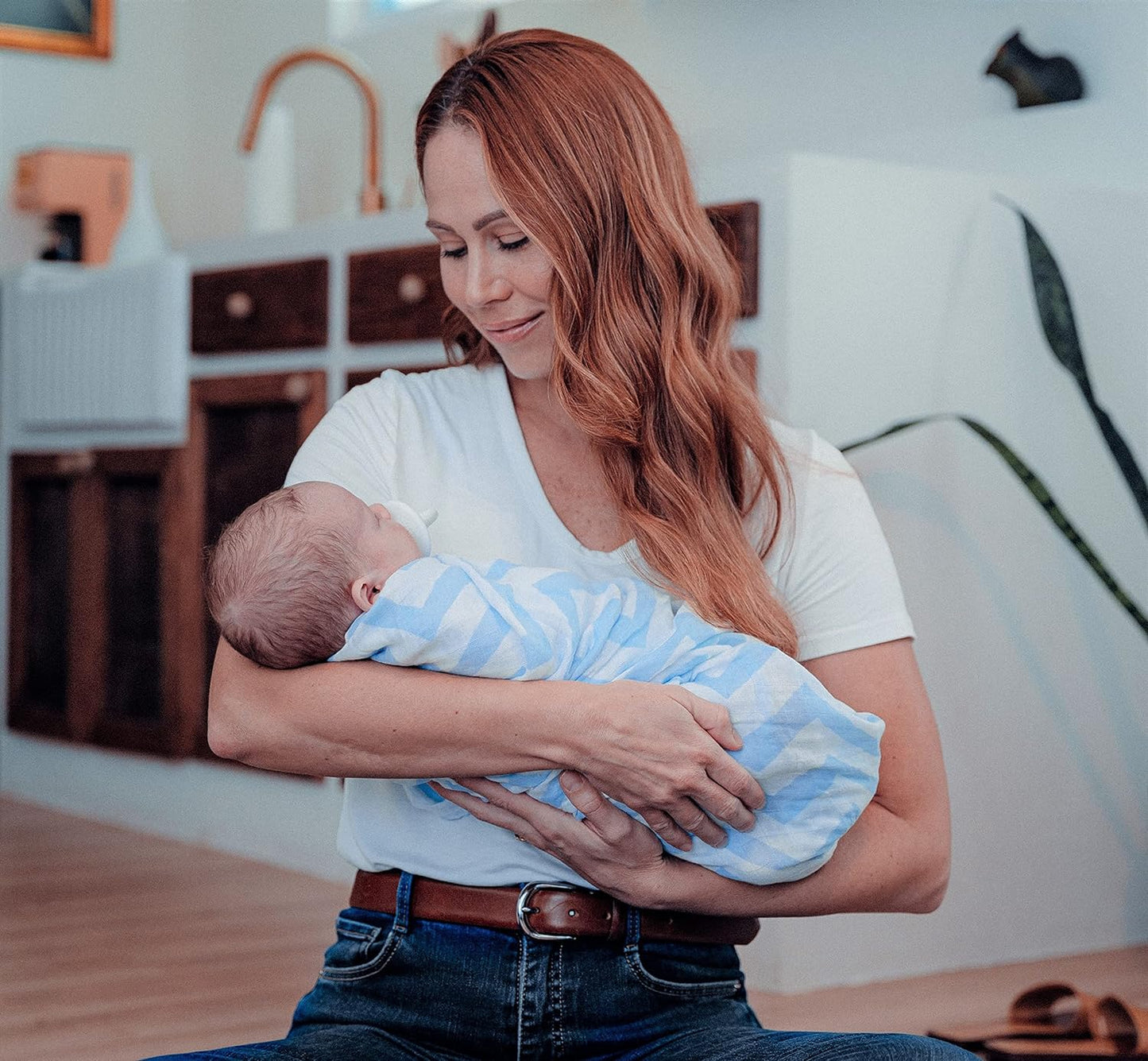 Muslin Swaddle Blankets, 4 Pack - Blue