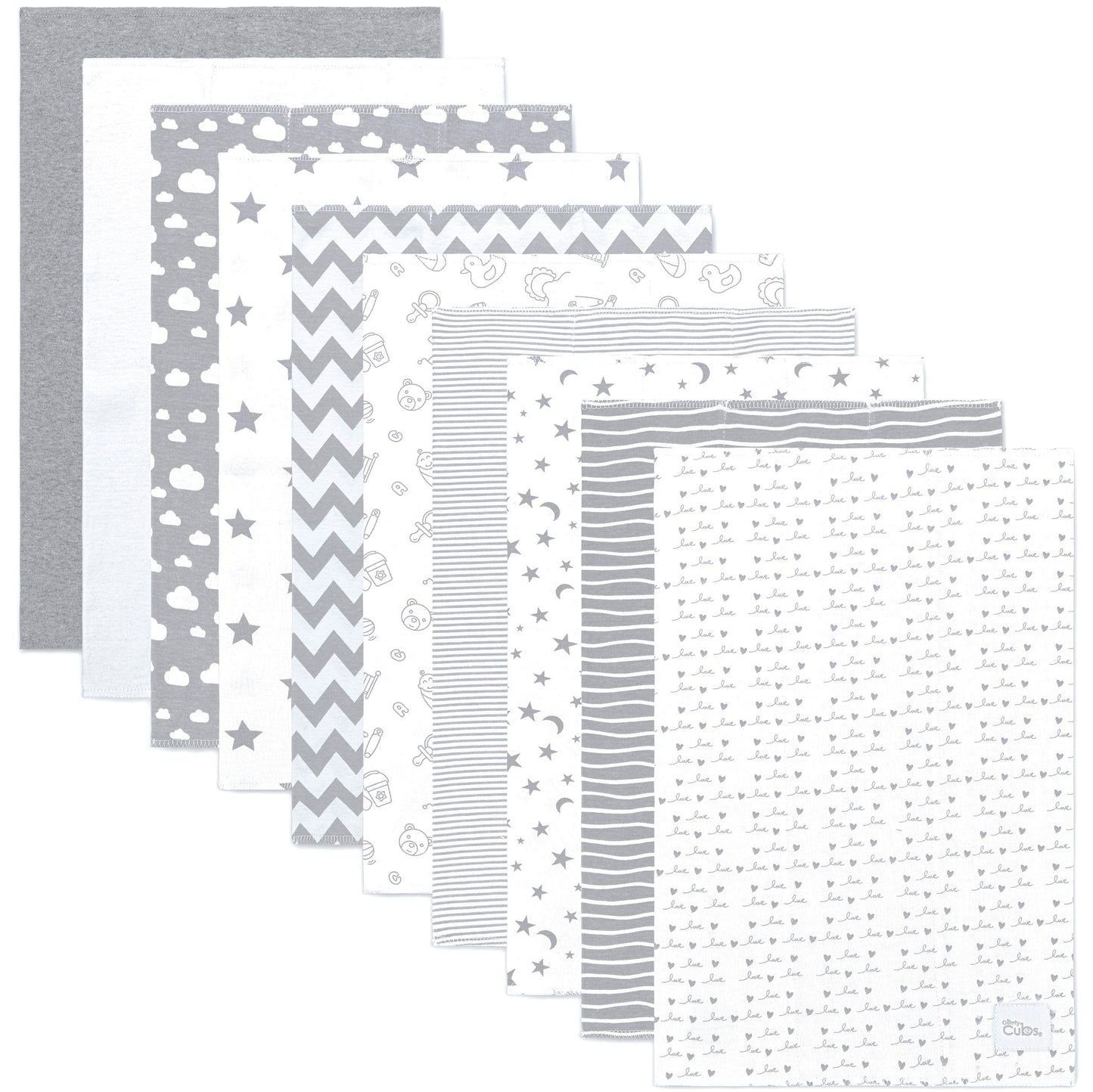 Cotton Burp Cloths - Grey Pattern