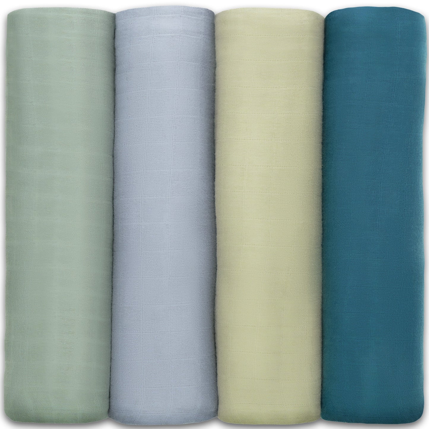 Muslin Swaddle Blankets, 4 Pack - Sage, Pacific Blue, Fern, Neptune