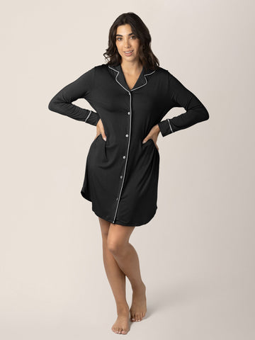 Kindred Bravely Clea Bamboo Long Sleeve Sleep Shirt | Black