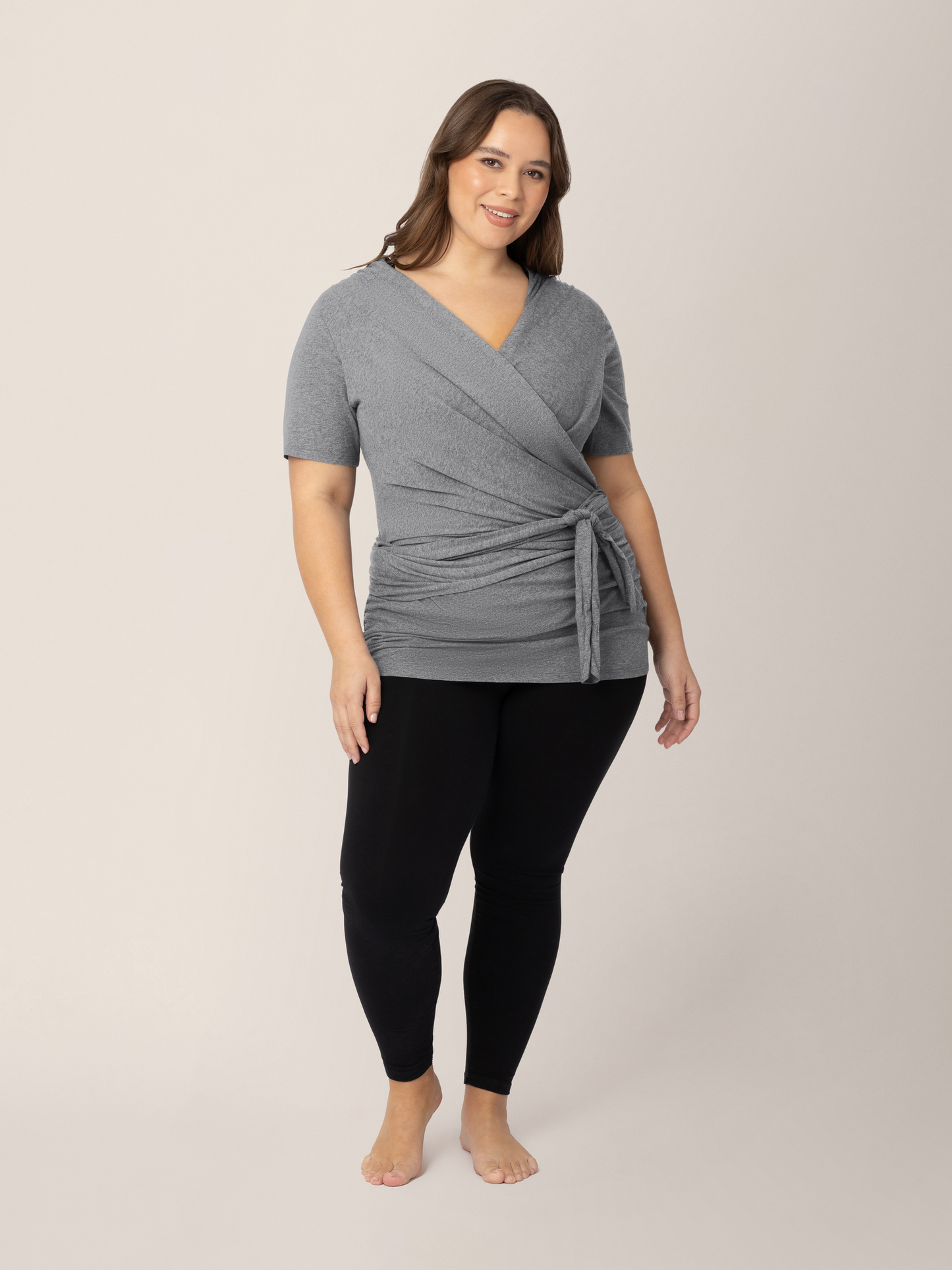 Organic Cotton Skin to Skin Short Sleeve Wrap Top | Charcoal Grey Heather