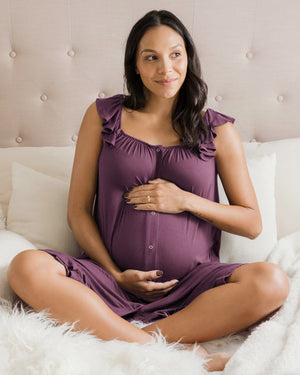 Ruffle Strap Labor & Delivery Gown | Burgundy Plum | Kindred Bravely - additional view