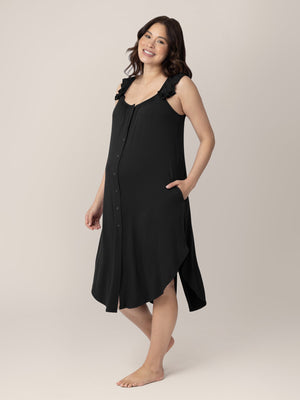 Ruffle Strap Labor & Delivery Gown | Black | Kindred Bravely