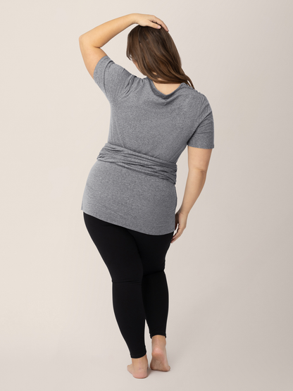 Organic Cotton Skin to Skin Short Sleeve Wrap Top | Charcoal Grey Heather