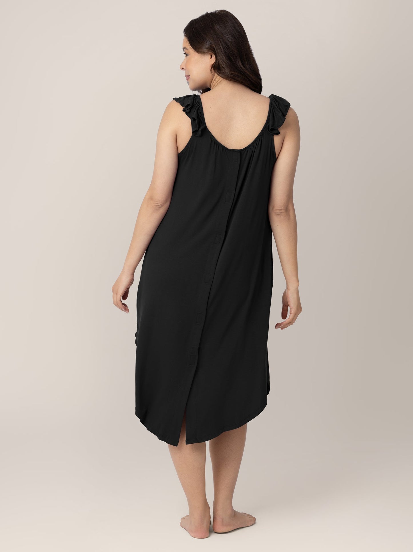 Ruffle Strap Labor & Delivery Gown | Black