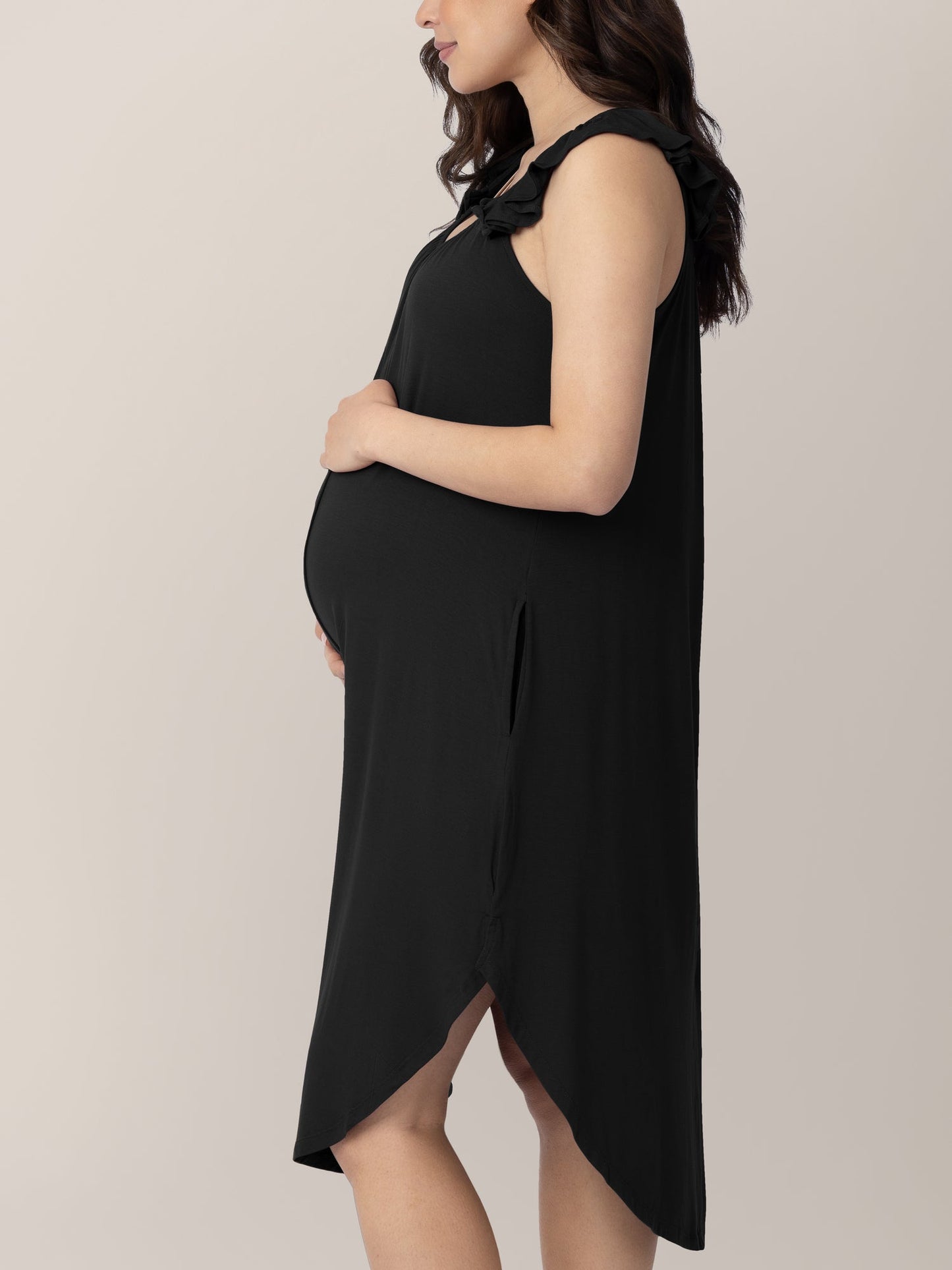 Ruffle Strap Labor & Delivery Gown | Black