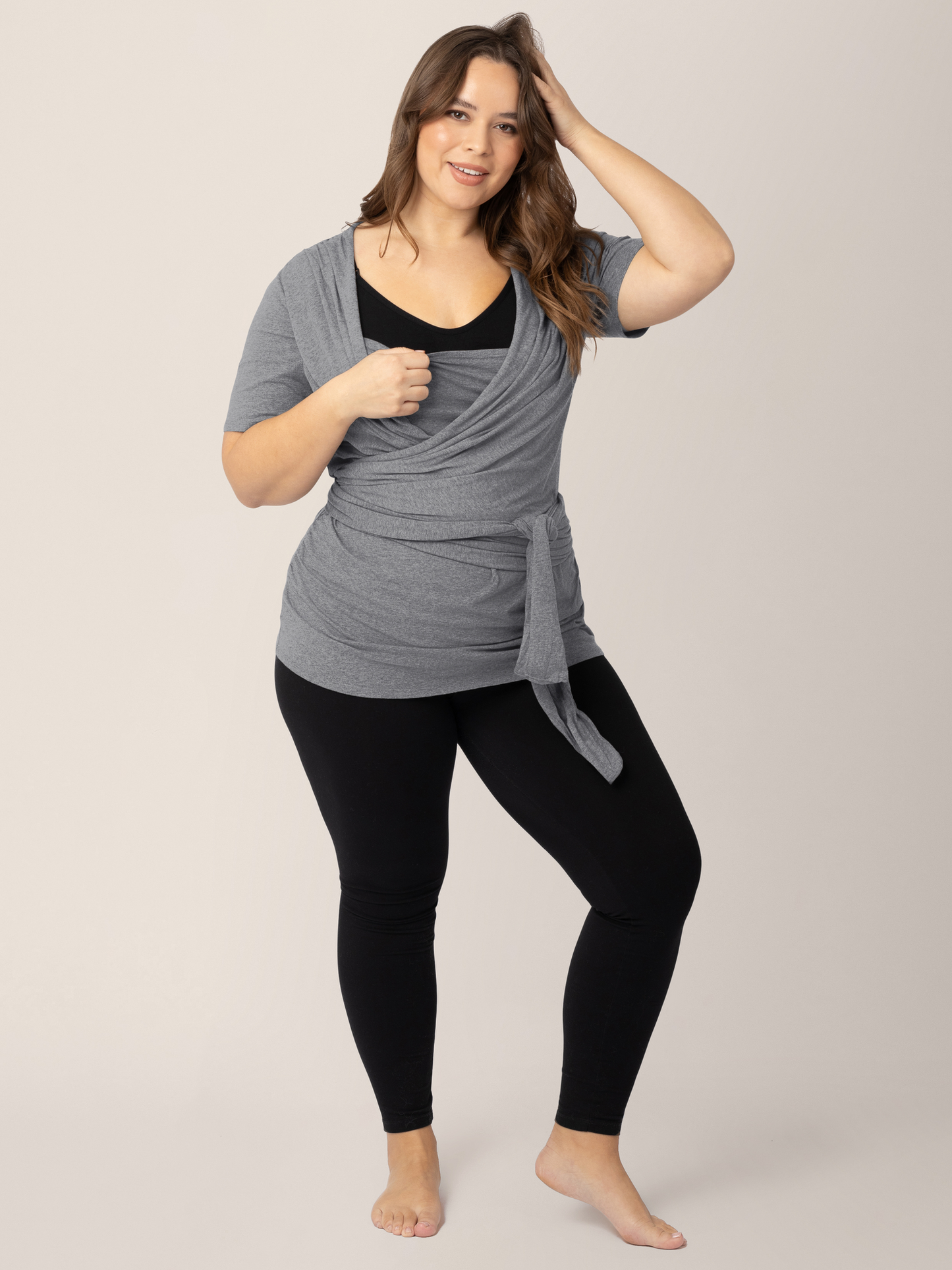 Organic Cotton Skin to Skin Short Sleeve Wrap Top | Charcoal Grey Heather