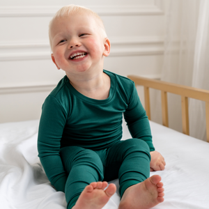 Toddler/Kids Bamboo Pajamas - Forest Green | Dreamland Baby - additional view