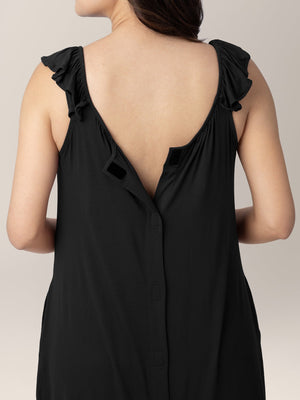 Ruffle Strap Labor & Delivery Gown | Black | Kindred Bravely - additional view