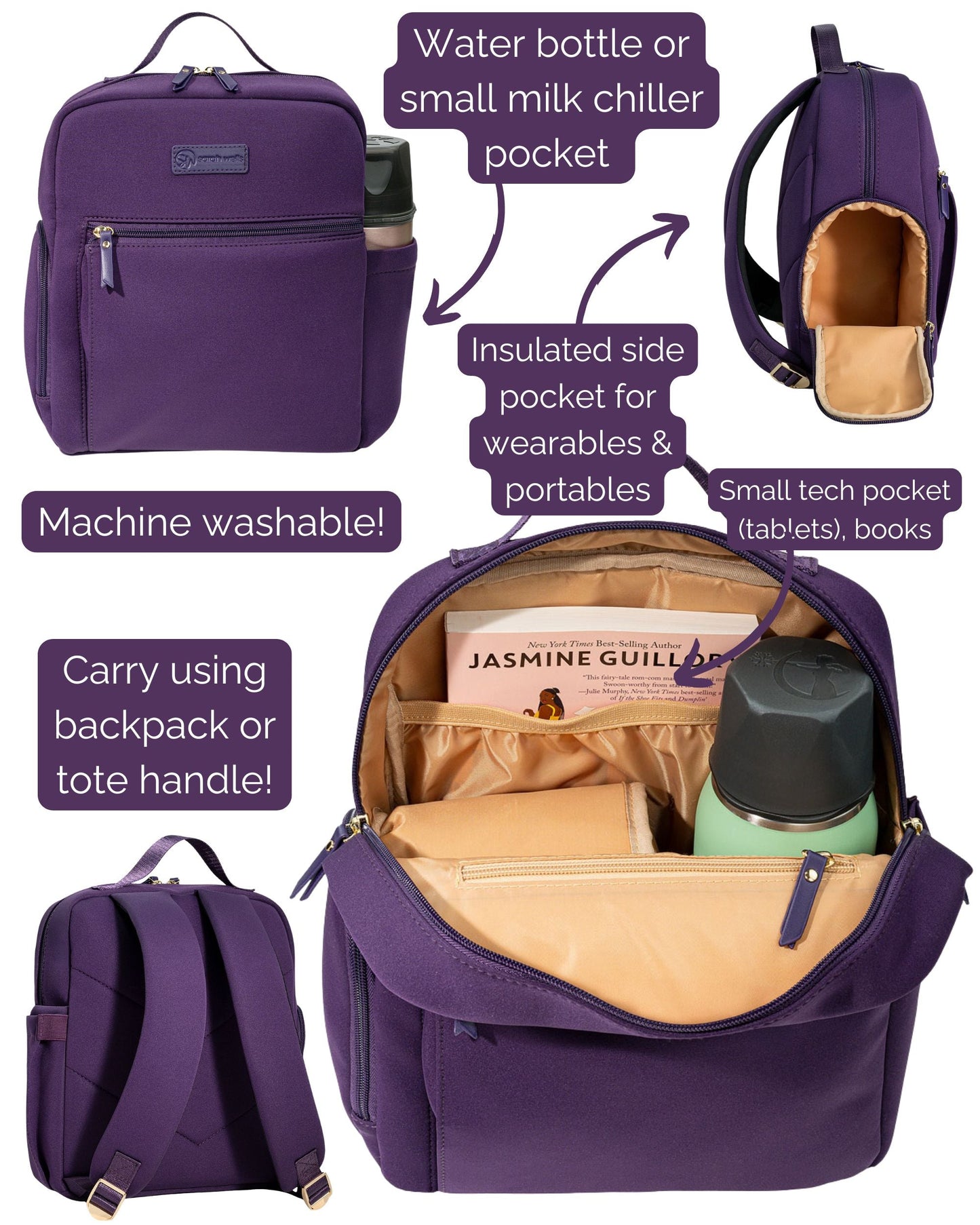 Sarah Wells Fifi Mini Breast Pump Bag – 13" Neoprene Backpack for Wearable Pumps – Insulated, Lightweight, Washable
