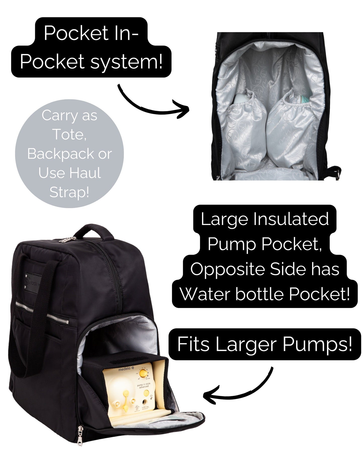 Sarah Wells Kelly Breast Pump Backpack & Tote  – Insulated Pocket, Laptop Sleeve & Easy-Clean Interior – Fits All Pumps for Moms
