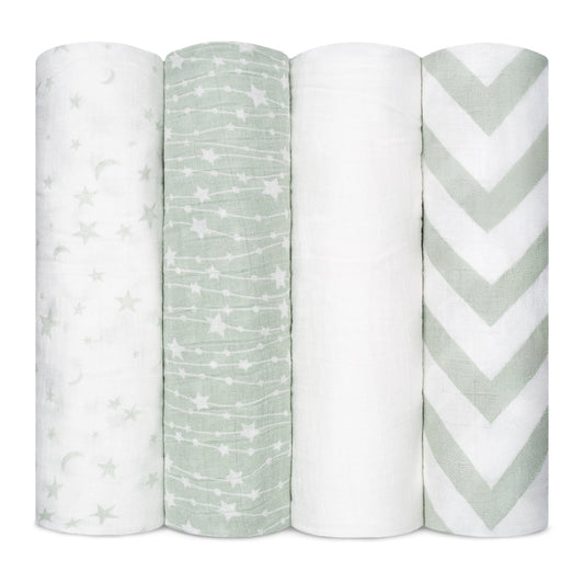 Muslin Swaddle Blankets, 4 Pack - Green