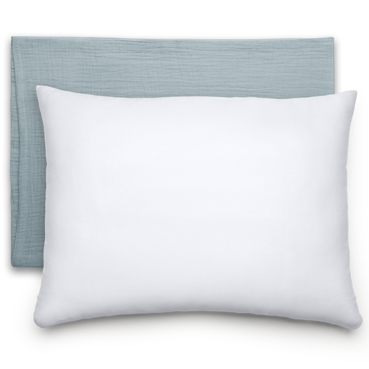 Toddler Pillows with Soft Muslin Pillow Case - Pacific Blue