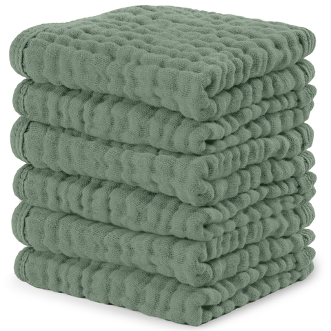 Comfy Cubs Muslin Washcloths - Fern