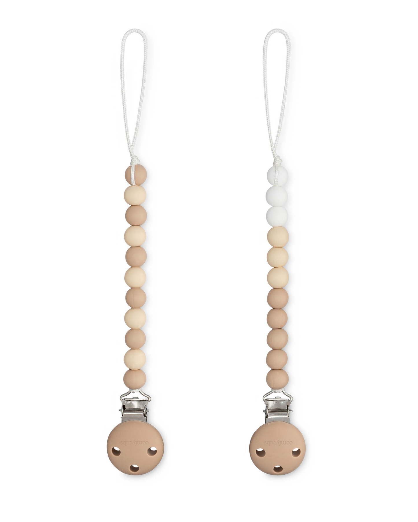 Pacifier Clips, 2 Pack  - Beige, Light Beige, & White