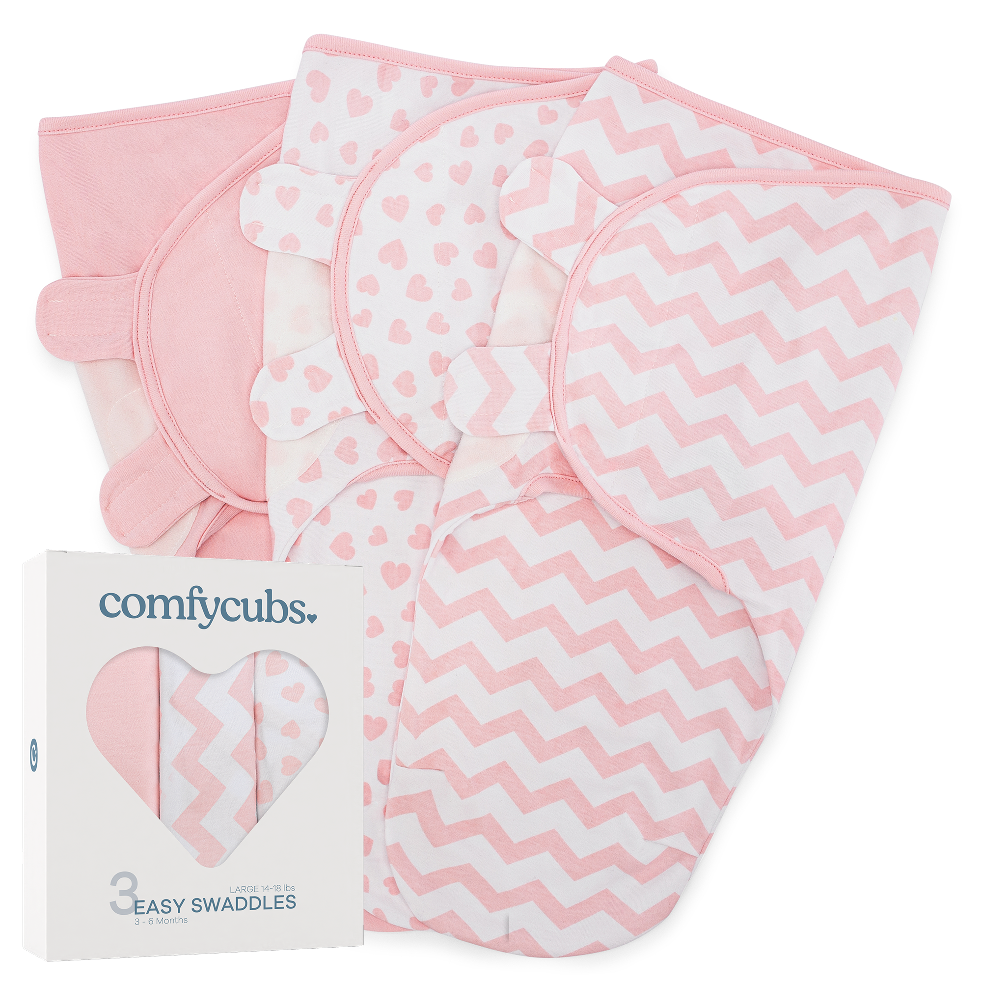 Easy Swaddle Blankets in Pink, Pack of 3 | Comfy Cubs - additional view