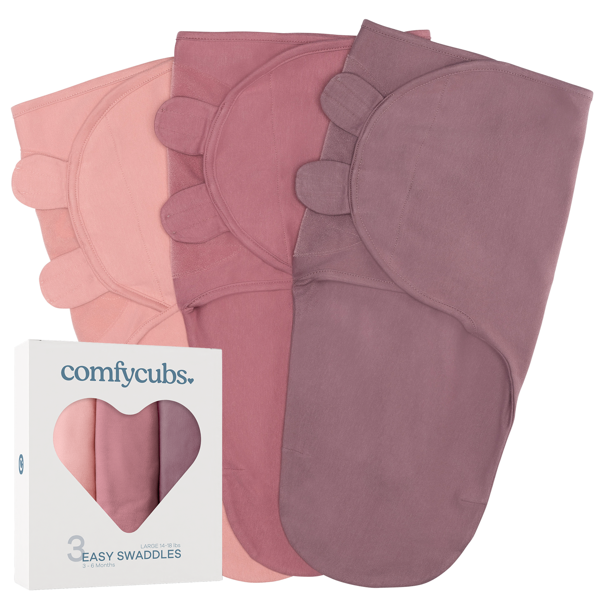 Easy Swaddle Blankets in Blush, Mauve, Mulberry, Pack of 3 | Comfy Cubs - additional view