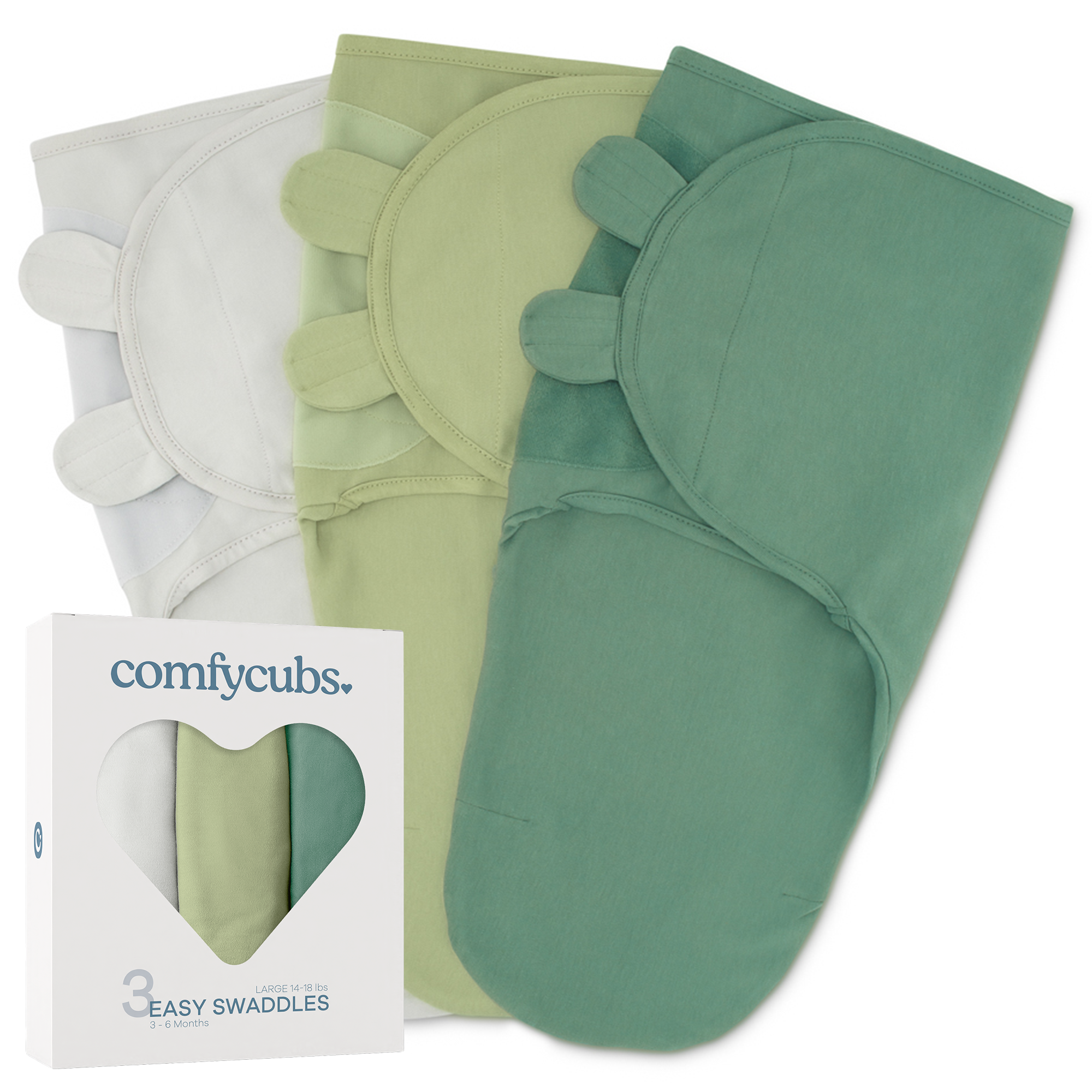 Easy Swaddle Blankets in Stone, Sage, Azul, Pack of 3 | Comfy Cubs - additional view