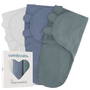 Easy Swaddle Blankets in Stone, Nomadic Blue, Azul, Pack of 3 | Comfy Cubs