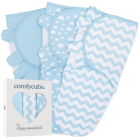 Comfy Cubs Easy Swaddle Blankets- Blue, Pack of 3