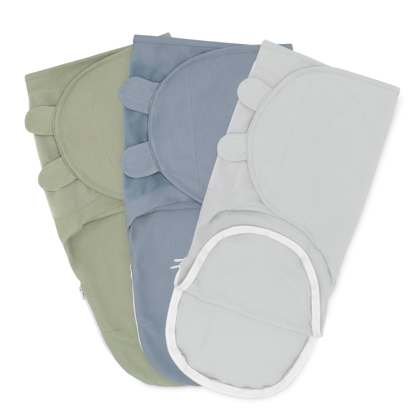 Easy Swaddle Blankets with Zipper - Stone, Pacific Blue, Sage