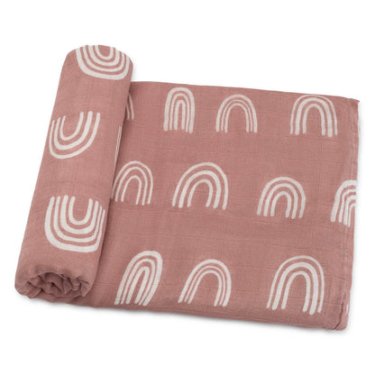 Muslin Swaddle Blanket, 1 Pack - Mauve Rainbow