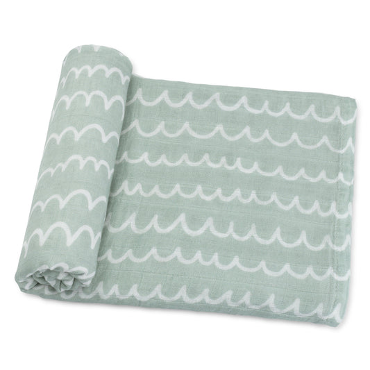 Muslin Swaddle Blanket, 1 Pack - Green Doodle