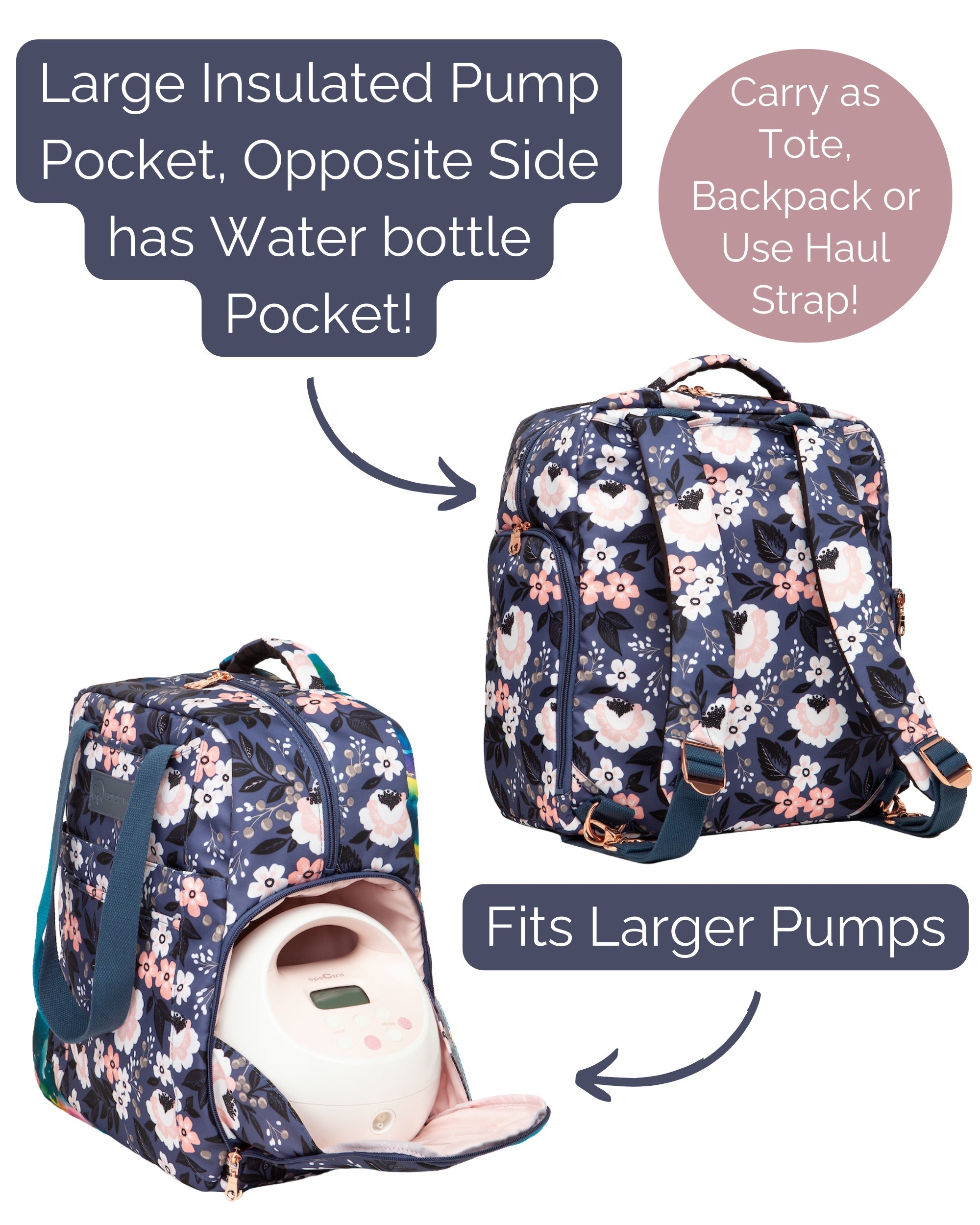 Sarah Wells Kelly Breast Pump Backpack & Tote  – Insulated Pocket, Laptop Sleeve & Easy-Clean Interior – Fits All Pumps for Moms