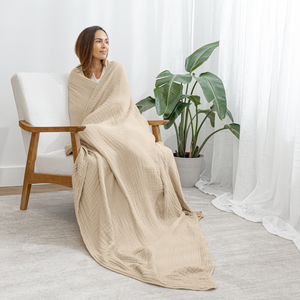 Adult Muslin Blanket in Sand | Comfy Cubs - additional view