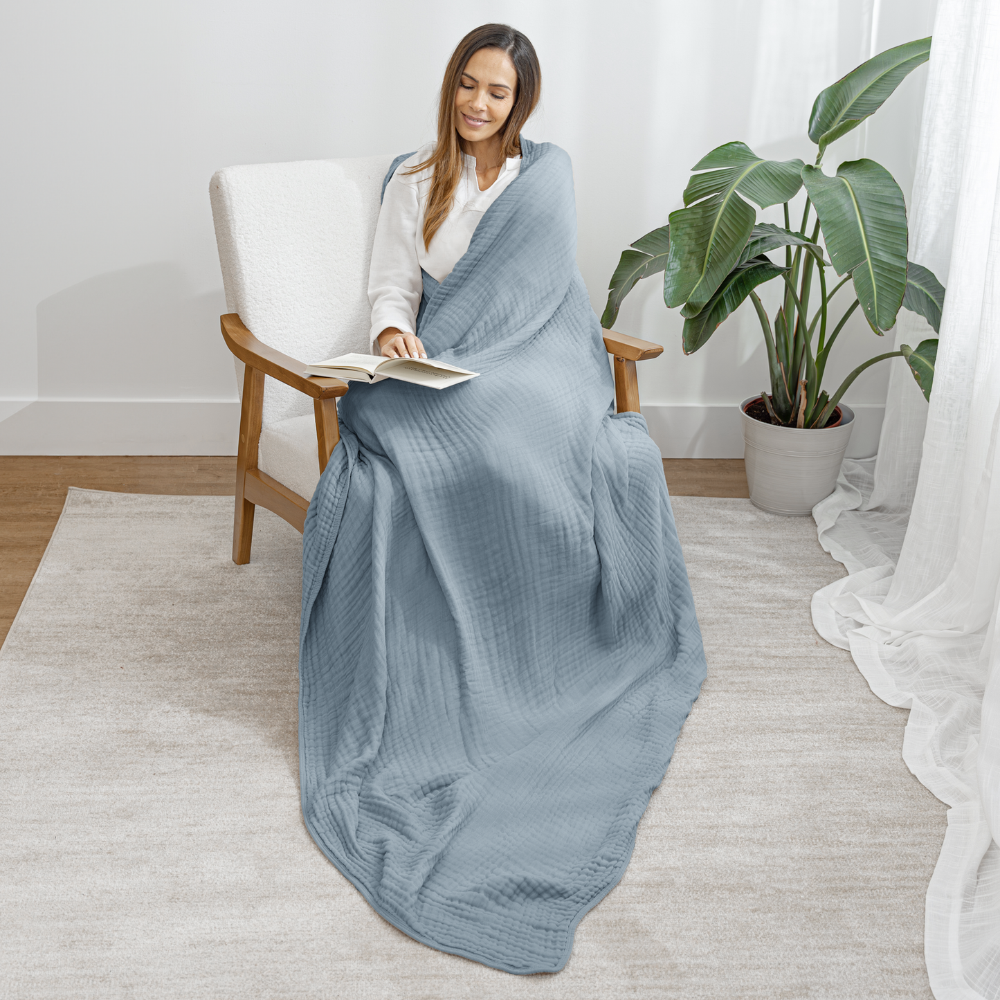 Adult Muslin Blanket in Pacific Blue