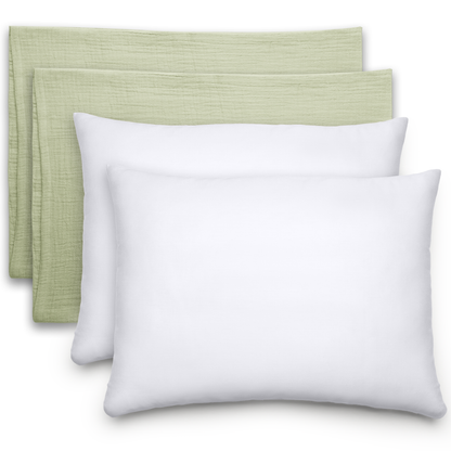 Toddler Pillows with Soft Muslin Pillow Case - Sage