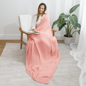 Adult Muslin Blanket in Bold Blush | Comfy Cubs - additional view