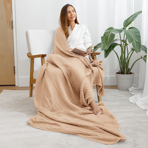 Adult Muslin Blanket in Cream | Comfy Cubs - additional view