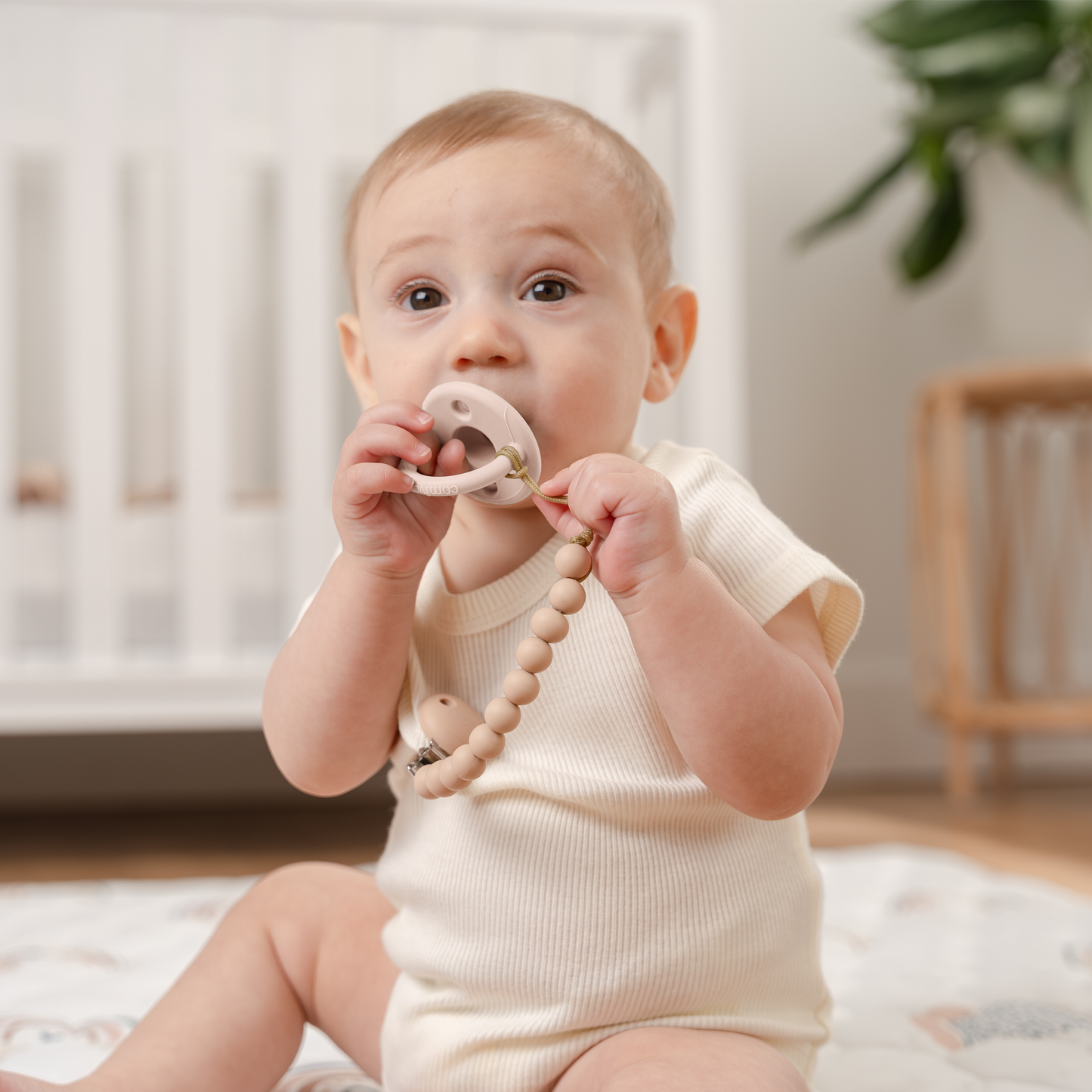 Pacifier Clips, 2 Pack - Beige & Light Beige