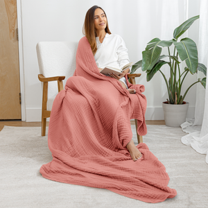 Adult Muslin Blanket in Dusty Rose | Comfy Cubs - additional view