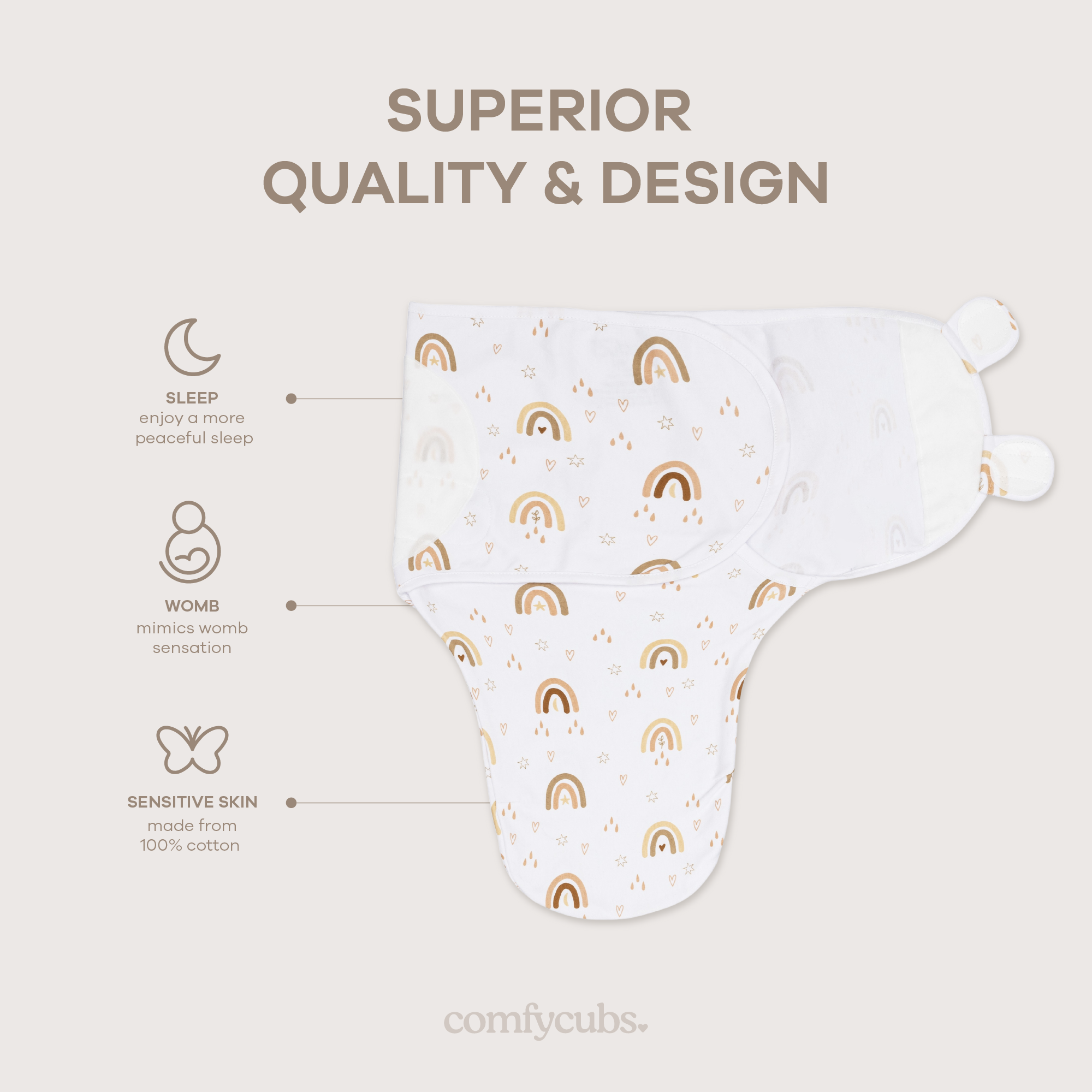 Easy Swaddle Blankets in Rainbow Bohemian, Pack of 3 | Comfy Cubs - additional view