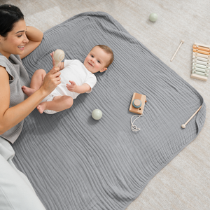 Baby Muslin Blanket in Heather Blue | Comfy Cubs - additional view