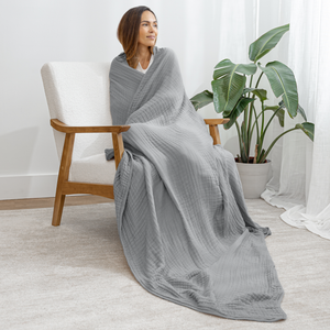 Adult Muslin Blanket in Heather Blue | Comfy Cubs - additional view