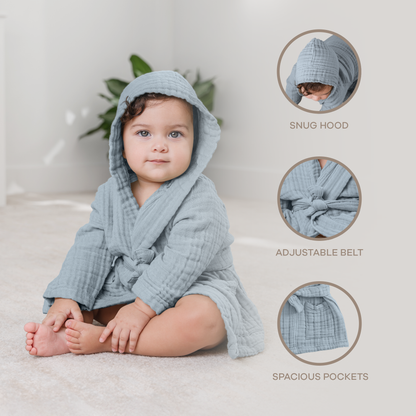 Muslin Bath Robe for Kids, Pacific Blue