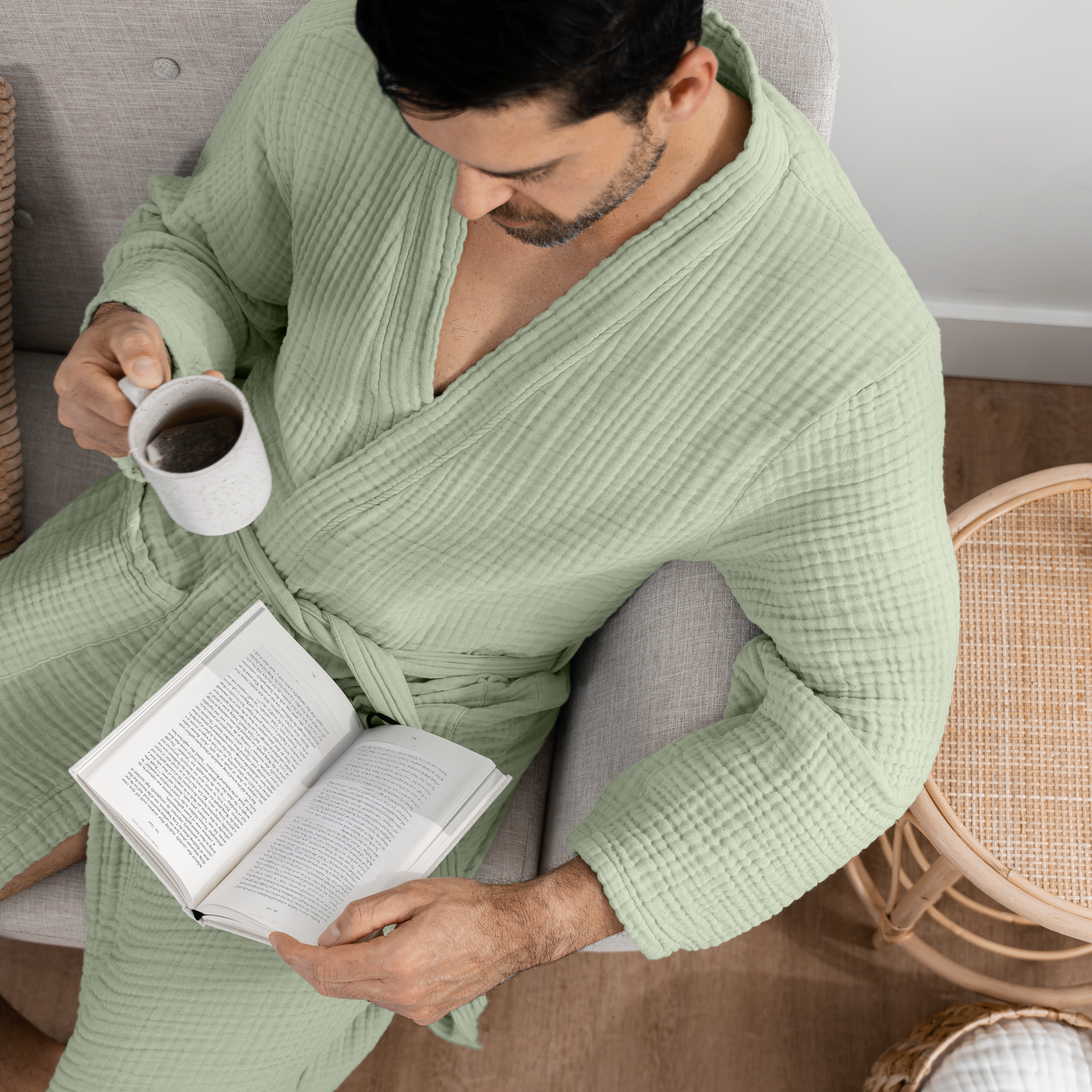 Muslin Bathrobe, Sage